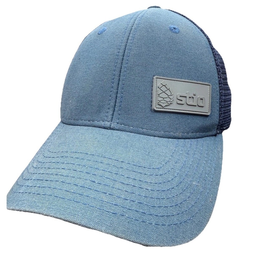 Stio Mens Trucker Hat Blue Gray Patch Logo‎ Adjustable Baseball Cap some fading